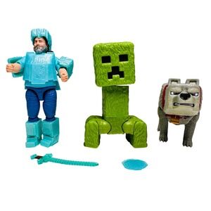 Minecraft Jack Black Steve Creeper Wolf Action Figure Set Mattel gamer